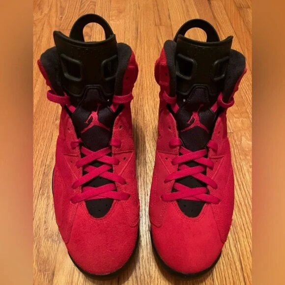 Jordan 6 Toro Bravo Sneakers with Red and Black Accents - Picture 1 of 7